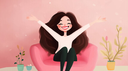 Wall Mural - cute lady girly pastel happy at home