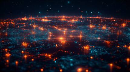 Wall Mural - A computer generated image of a city with a blue and orange background