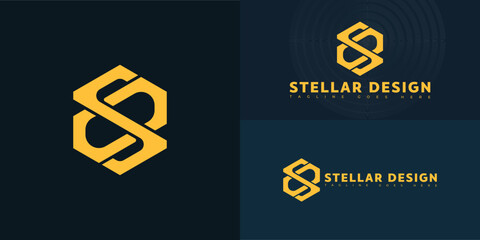 Wall Mural - Modern hexagon vector initial letter SD or DS logo in yellow color isolated on multiple background colors. The logo is suitable for website design service logo design inspiration templates.