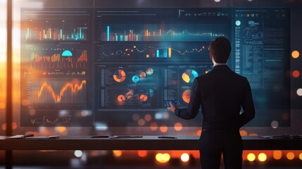 Poster - Person presenting and evaluating data chart - Illustration created with generative ai