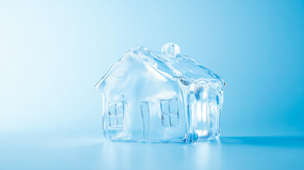 melting ice sculpture of a house on a pale blue background, symbolizing the erosion of financial sec