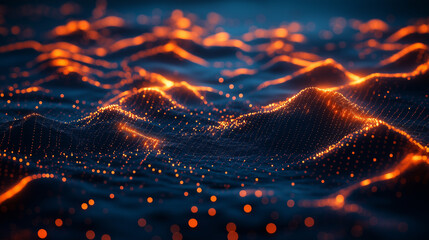 Wall Mural - The image is a computer generated image of a blue ocean with orange waves