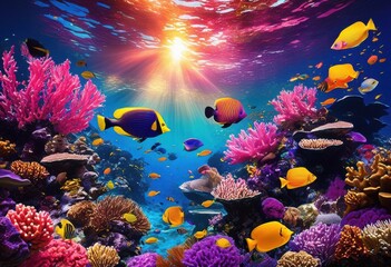 detailed examination vibrant coral reef life crystal clear waters showcasing diverse marine organisms lush underwater scenery, aquatic, biodiversity, blue