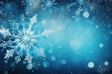 Poster - Christmas background with snowflakes and bokeh. Winter holidays celebration backdrop with snow on blurred background