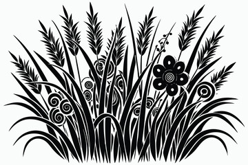 Wall Mural - black grass with floral horegental G.eps