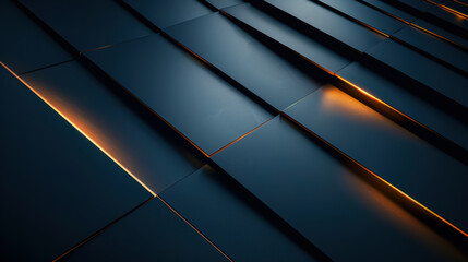 Poster - abstract composition of dark geometric shapes with glowing orange accents in a modern setting