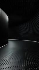 Curved corridor with textured surfaces and dramatic lighting in a modern architectural space