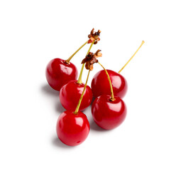 Wall Mural - Red sweet cherries on white background