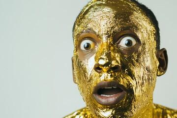 Surprised Man Covered in Gold Foil