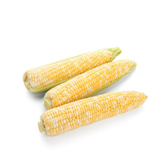 Sticker - Fresh corn cobs on white background