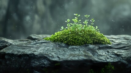 Sticker - Green Moss on a Wet Rock in a Lush Forest