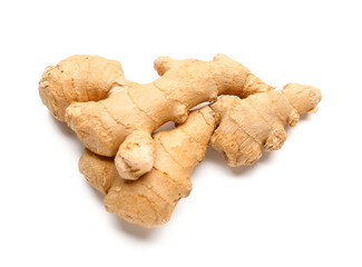 Wall Mural - Fresh ginger root on white background