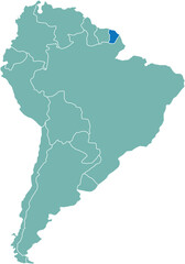 Naklejka na meble Highlighted map of FRENCH GUIANA inside detailed blank flat political map of South (Latin) American continent on isolated background