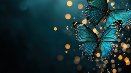 Aufkleber - Two butterflies are flying in the sky. The background is a dark blue color. The butterflies are surrounded by a lot of light and sparkles