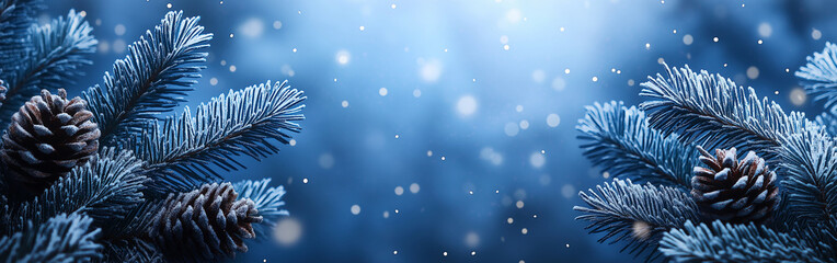 Poster - A blue background with snowflakes and pine needles