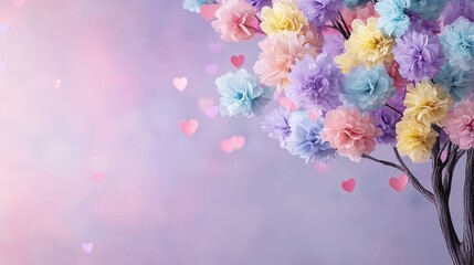 Aufkleber - A tree with colorful flowers and hearts surrounding it. The tree is the main focus of the image, and the hearts represent love and affection. Scene is one of warmth and happiness