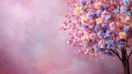 Aufkleber - A tree with pink, purple, and yellow flowers. The tree is surrounded by a pink background
