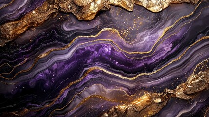 Poster - A purple and gold painting of a rock formation. The painting is full of gold and purple colors, giving it a luxurious and elegant feel. The gold and purple colors are used to create a sense of depth