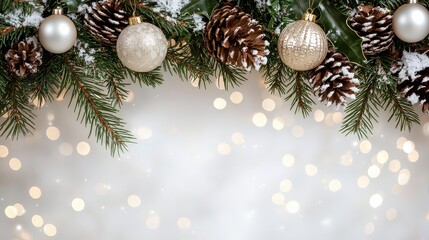 Aufkleber - A white background with a Christmas tree decoration. The tree has a lot of pine cones and ornaments