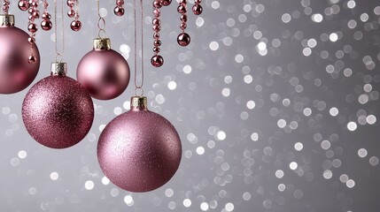 Aufkleber - A bunch of pink ornaments hanging from a string. The image has a festive and joyful mood