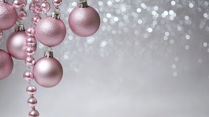 Aufkleber - A string of pink and silver Christmas ornaments hanging from a silver string