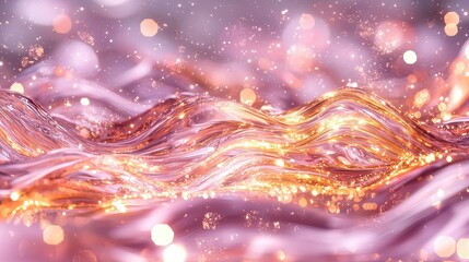 Aufkleber - A pink wave with gold glitter on it. The glitter is scattered all over the wave