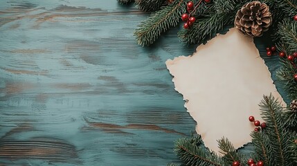 Poster - A Christmas tree with a piece of paper on it. The paper is blank and the tree is decorated with berries