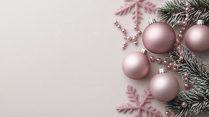 Poster - A white background with a pink and white Christmas tree adorned with four pink ornaments. The tree is surrounded by snowflakes, giving it a festive and cozy feel
