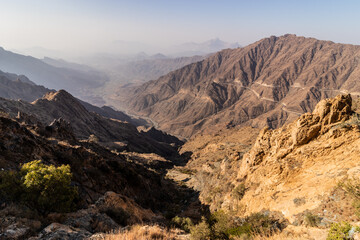 Sticker - Deep valley in Sarawat mountains near Al Baha, Saudi Arabia