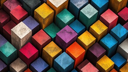 Canvas Print - Colorful 3D cubes arranged in an intricate geometric pattern