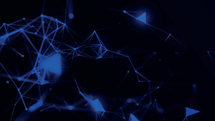 Poster - Abstract background with connecting dots and lines. Network connection structure. Data technology and scientific illustration. Plexus effect. 3D vector illustration