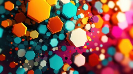 Canvas Print - Dynamic composition of hexagons and circles in a colorful layout