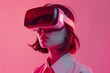 © Andrei - Girl on a bright pink background in virtual reality glasses