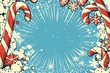© Georgii - Cheerful Christmas comic-style background with candy canes and snowflakes on a bright blue festive holiday theme