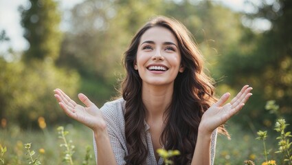happy woman enjoying in nature