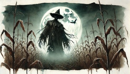 Scarecrow watercolor Halloween illustration