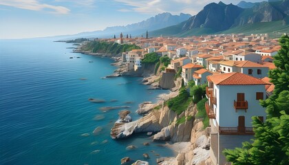 Wall Mural - Stunning Vista of Albir Town Overlooking the Mediterranean Sea