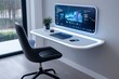 © Sanchai - A futuristic floating desk and holographic interface for remote work, combining cutting-edge technology with a stylish home office