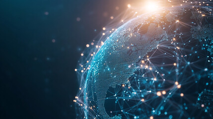 Poster - Detailed view of a digital globe illuminated by connecting networks in a futuristic design