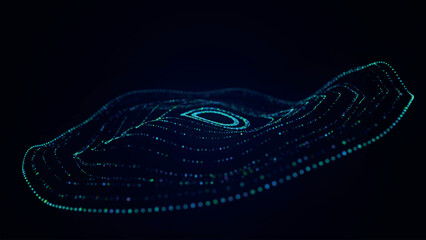 Poster - Abstract background with dynamic wave. Circular wave of dots. Musical sound wave. Dark background. Big data visualization. Plexus. Vector illustration.