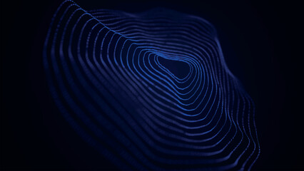 Poster - Abstract background with dynamic wave. Circular wave of dots. Musical sound wave. Dark background. Big data visualization. Plexus. Vector illustration.