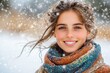 © petro - Beautiful young woman smiling while snowing in winter