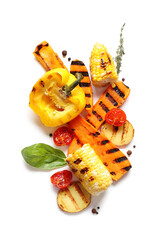 Wall Mural - Tasty grilled vegetables on white background