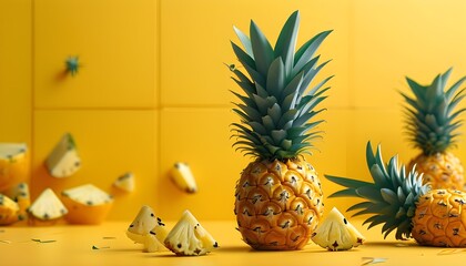 vibrant yellow pineapple fruit banner with a tropical touch, showcasing the beauty of nature through Generative AI artistry