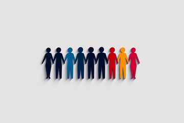 Wall Mural - A clean, simple graphic of diverse figures standing together, representing inclusion and diversity in a minimalist style