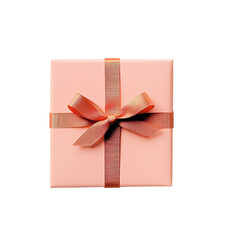 Pink gift box with ribbon isolated on transparent background.