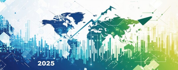 Poster - rising trend in business analytics with upward arrow and graph projected to 2025
