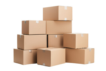 Stack of cardboard boxes isolated on transparent background.