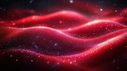 Wall Mural - Radiant Red Glittering Waves With Soft Light Sparkles