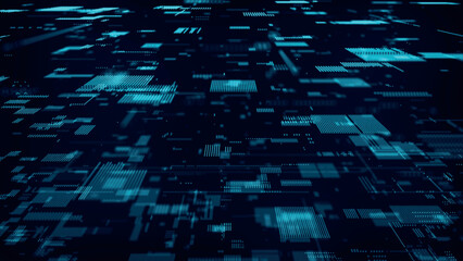 Poster - Abstract techno background. 3d technological composition. Information technology concept. Digital cyberspace with particles. 3d vector illustration.